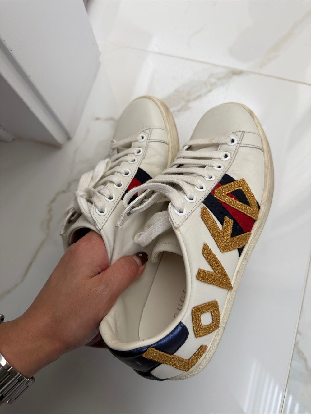 Gucci Women's Lace-Up Sneakers with Gold Accent